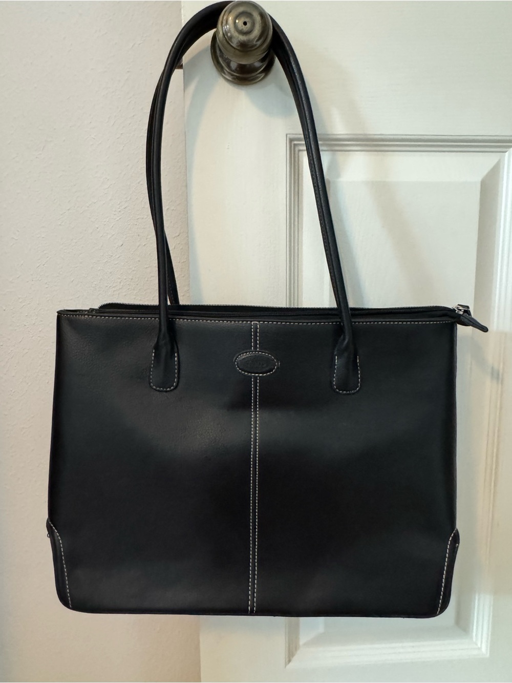 Tod's Black Leather Tote with Contrast Stitching